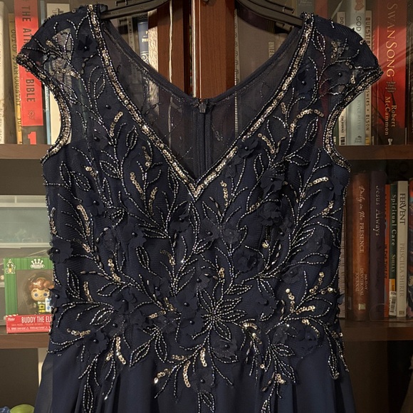 Beautiful Beaded Navy Blue Evening Gown - Picture 2 of 7